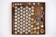 large collection of optical projection apertures in wooden case